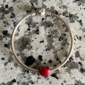 $175 Retailed Authentic Pandora Bangle Bracelet With Red Heart Charm